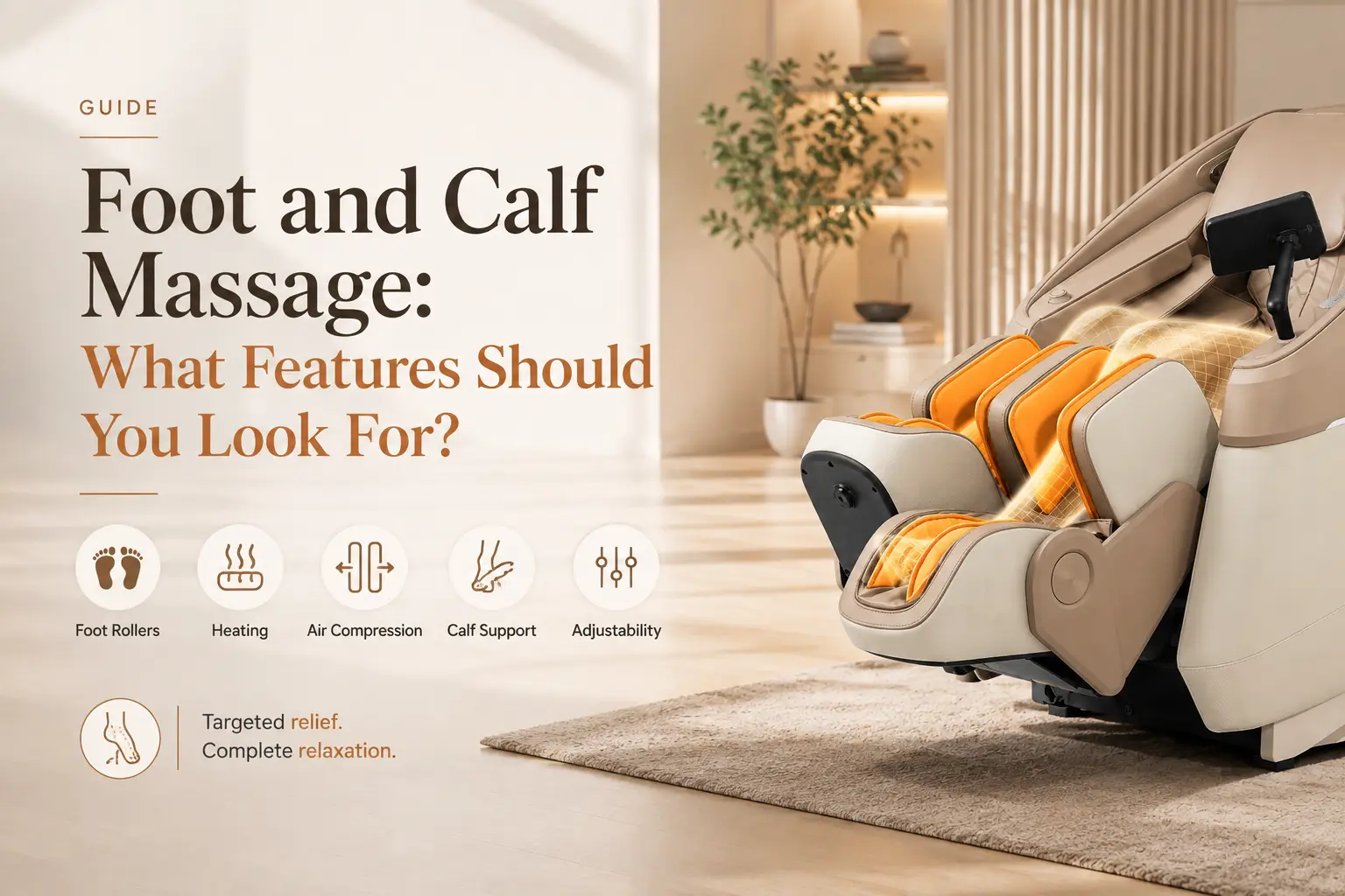 Close-up of both feet positioned inside a massage chair footrest.